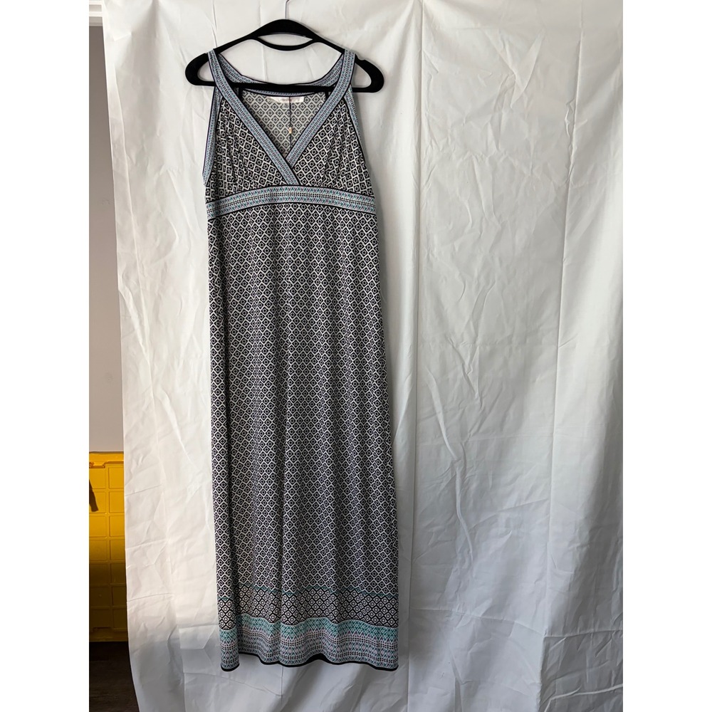 Studio M Women XL Black White Geometric V-Neck Sleeveless Maxi Dress 5M04W50